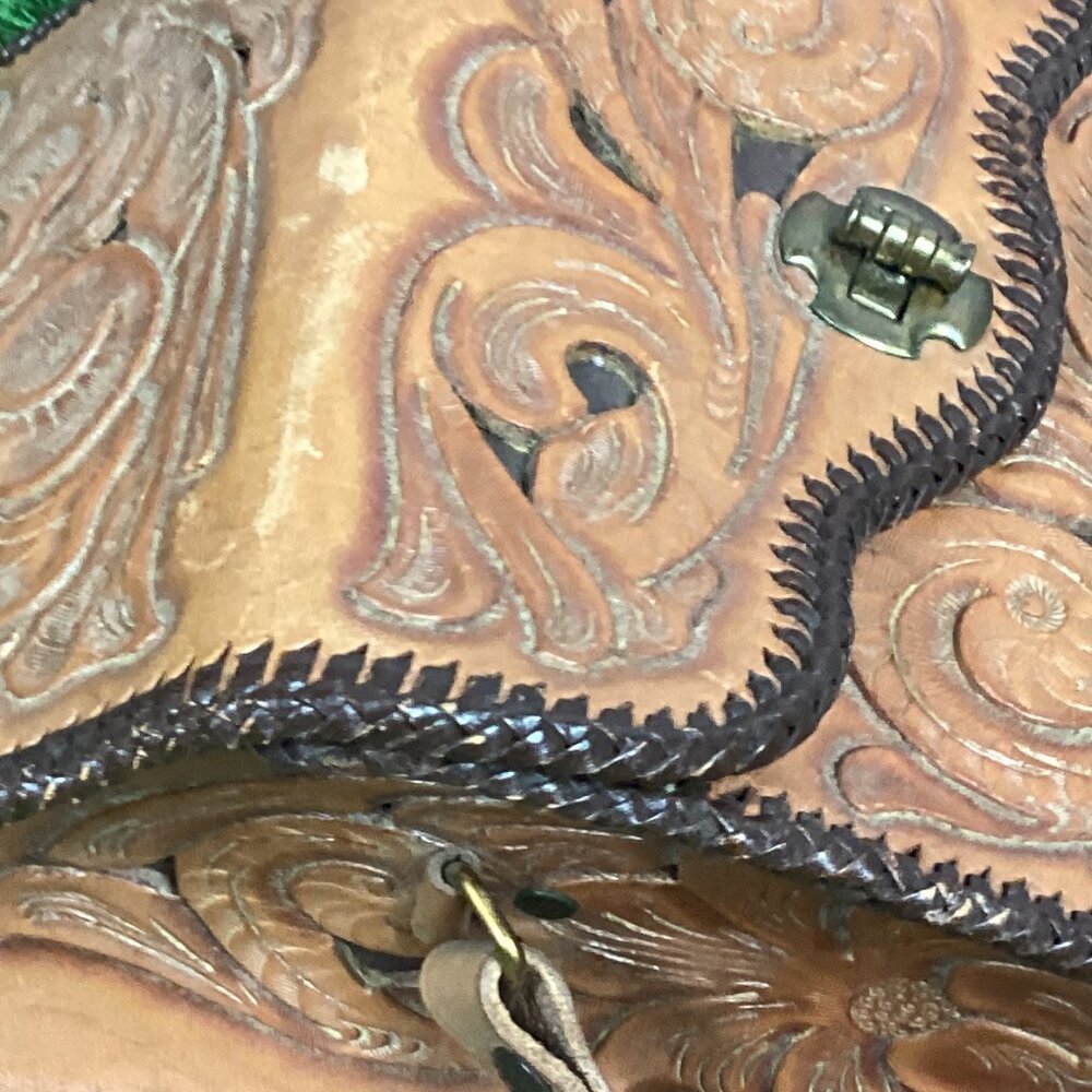 Vintage Hand Tooled Leather Hard Shell Bag - Picture 8 of 16